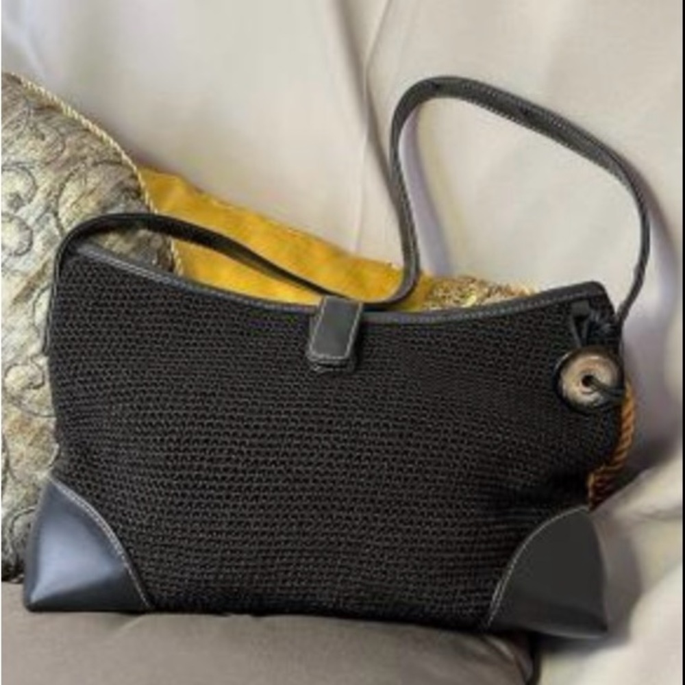 The SAK Chic Black Woven and Leather Shoulder Bag